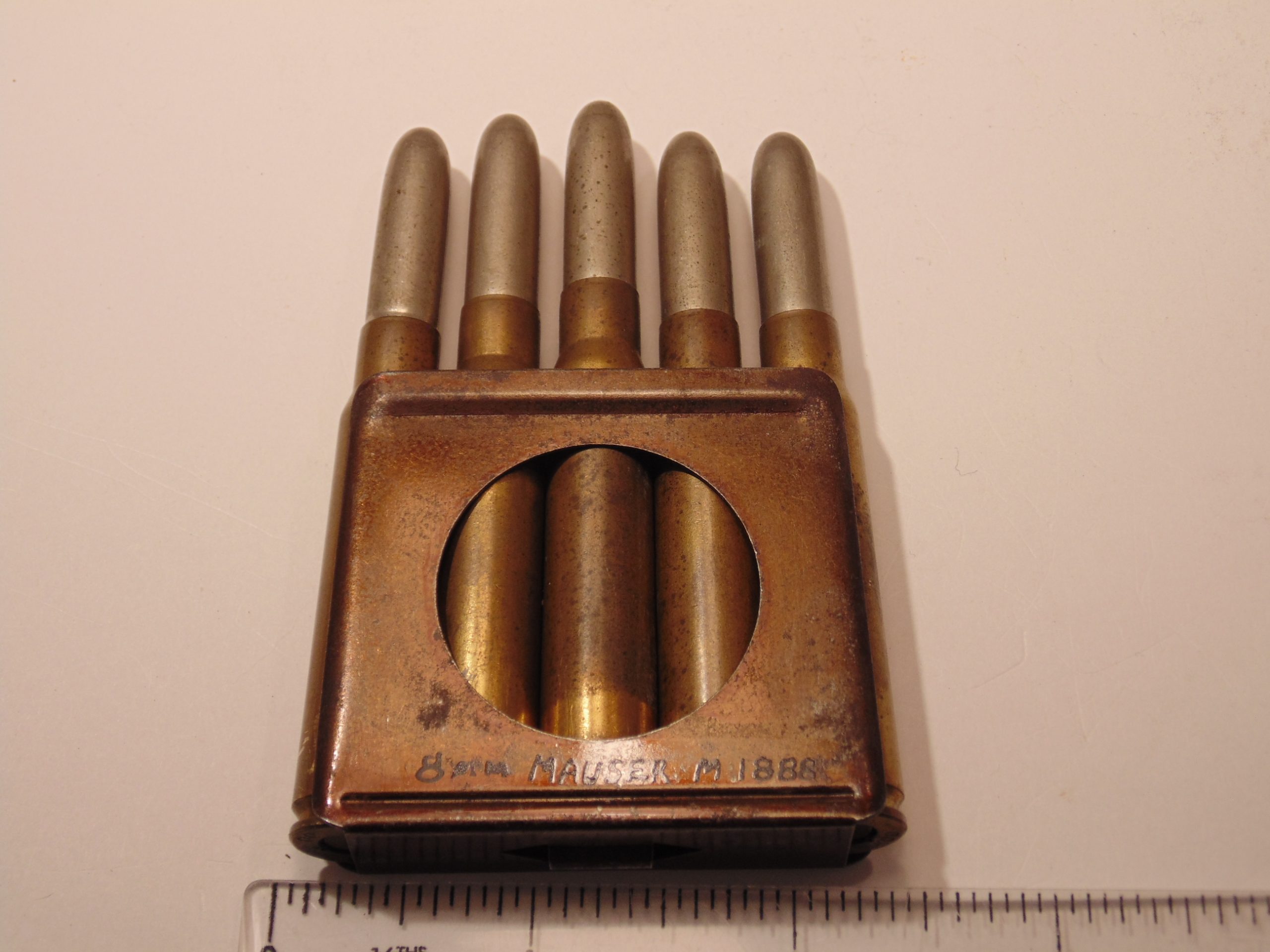 8MM MAUSER M 1888 SILVER ROUND CLIP 6.D.00 5 ROUNDS –  CollectibleAmmunition.com – Your source for Collectible Ammunition